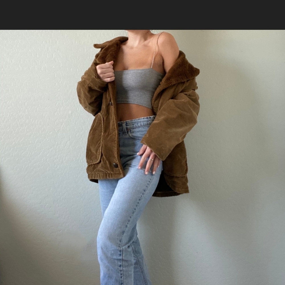 Oversized Women's Vintage Brown Corduroy Coat